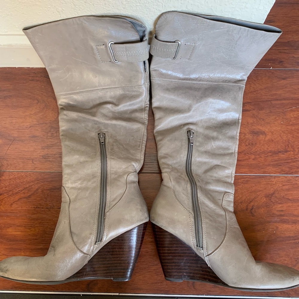Nine West Grey Leather Tall Wedge Boots - Picture 5 of 8